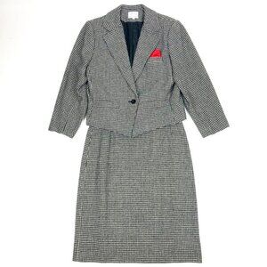 Montage VINTAGE 2-Piece Skirt Suit Women's Size 14 Black White Wool Houndstooth